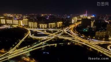 4K城市交通_河南郑州金水路立交桥交通夜景延时